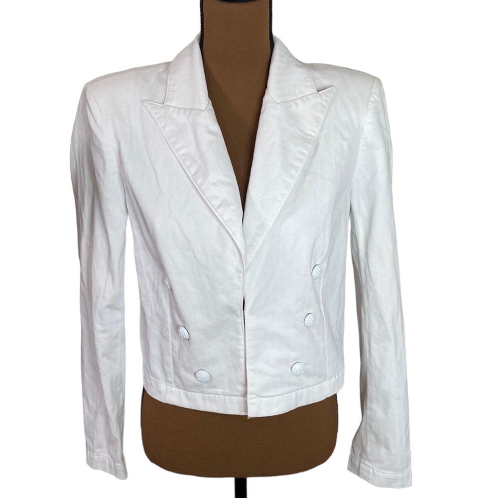 L’Agence Dolly Cropped shoulder pad double breasted blazer in white size S